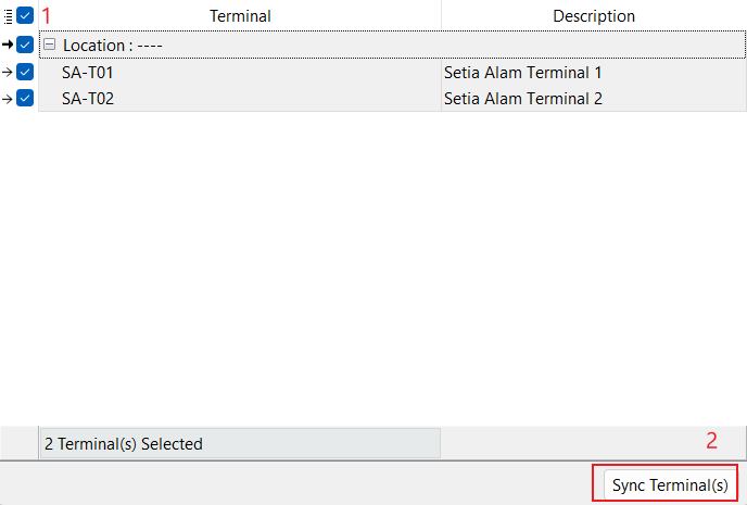 Select terminals to export