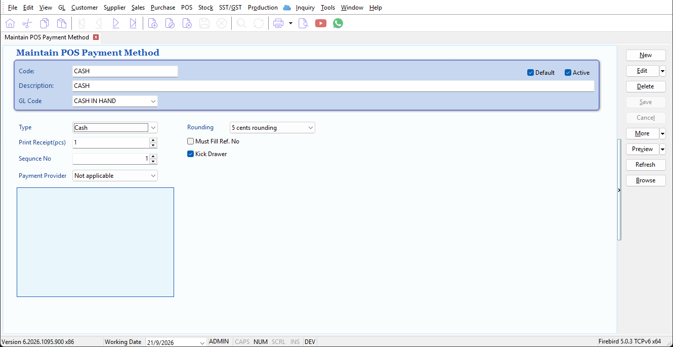 Maintain POS Payment Method form