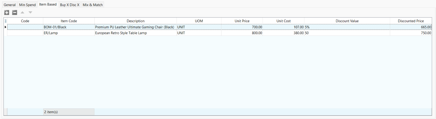 Item Based tab in Maintain POS Promotion