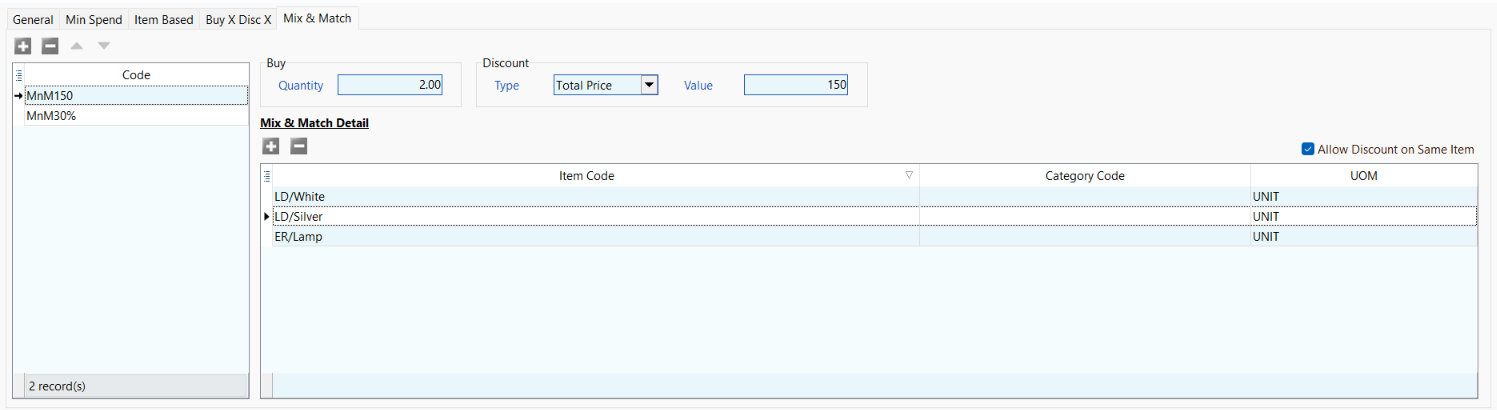 Mix & Match tab in Maintain POS Promotion