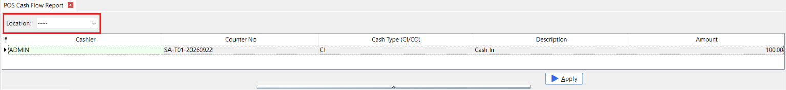 Print Cash Flow Location