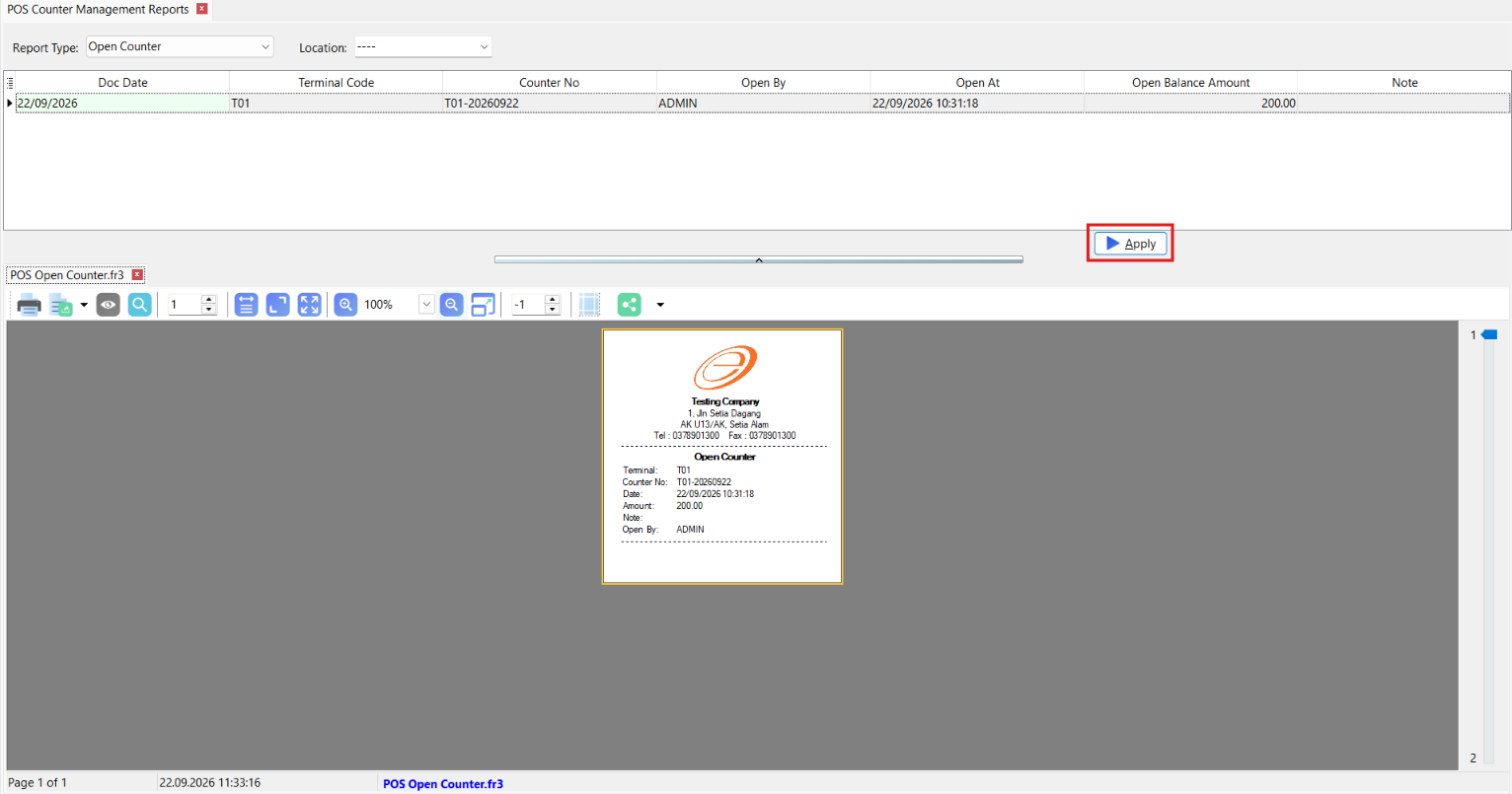 Print Counter Management Report Apply