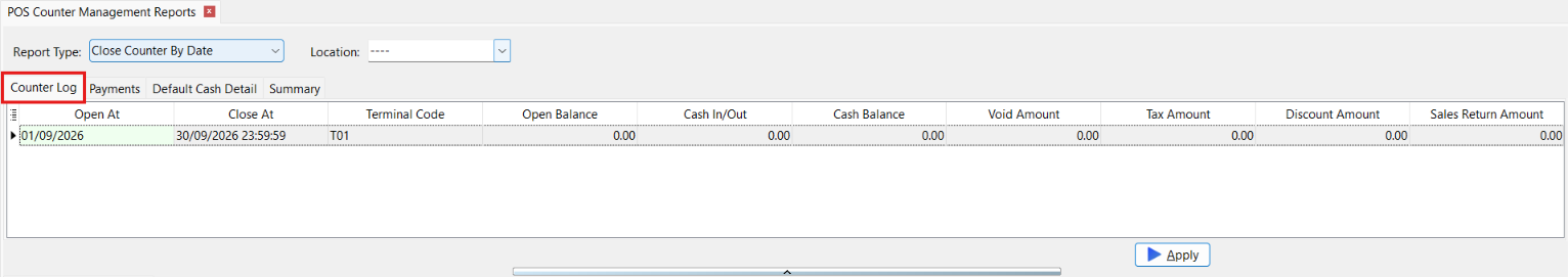 Print Counter Management Report - by Date Counter Log