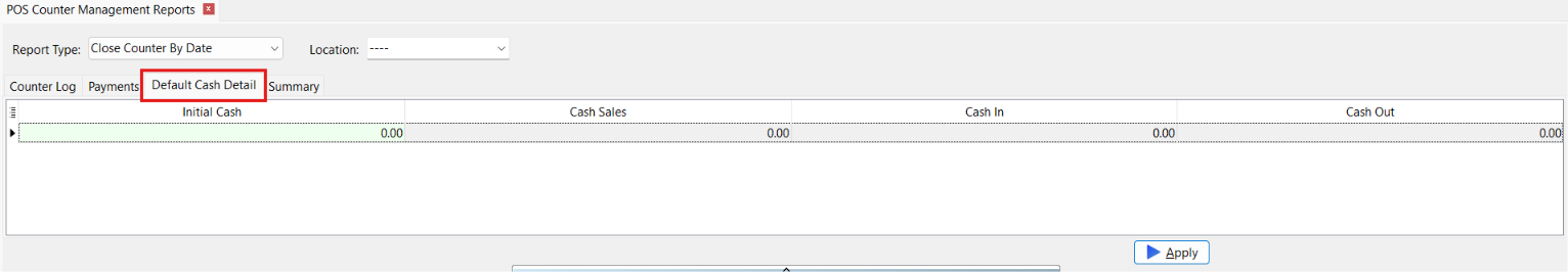Print Counter Management Report - by Date Default Cash