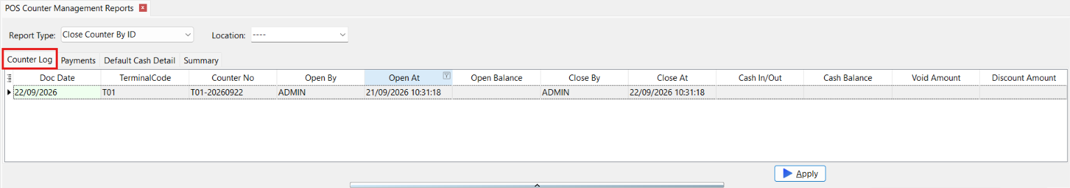 Print Counter Management Report - by ID Counter Log