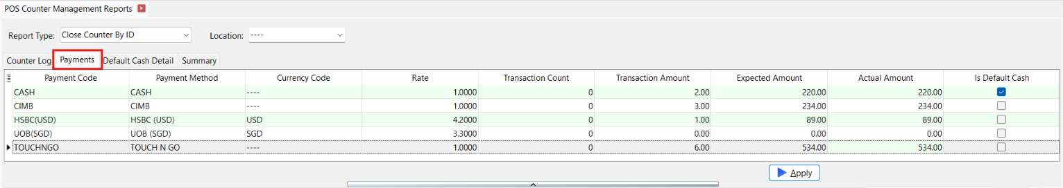 Print Counter Management Report - by ID Payment