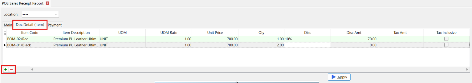 Print Sales Receipt Document Detail
