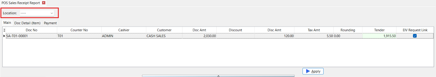 Print Sales Receipt Location