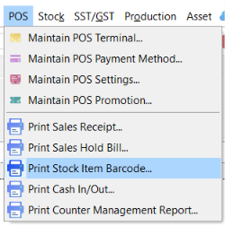 Print Stock Item Barcode