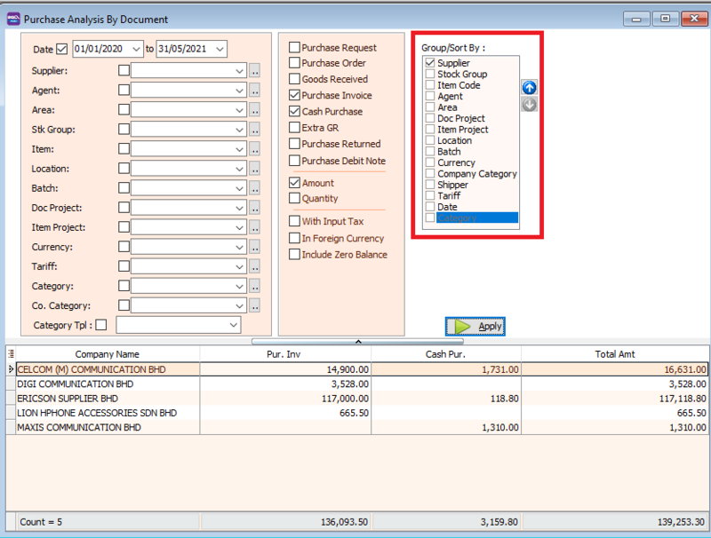 purchase-analysis-by-document-group-sort-by