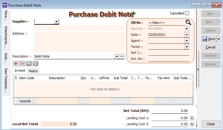 purchase-debit-note-data-entry