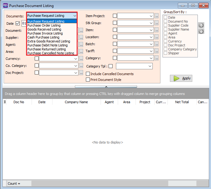 purchase-document-listing