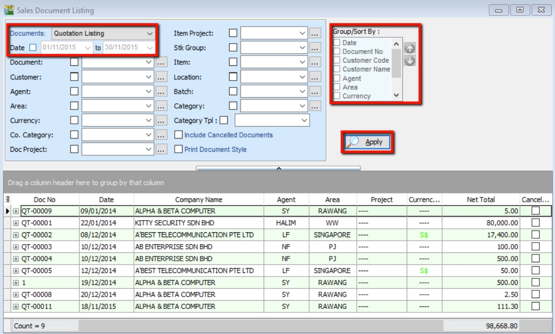 sales-document-listing