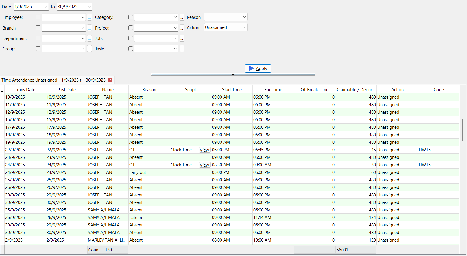 time-attendance-unassigned-listing