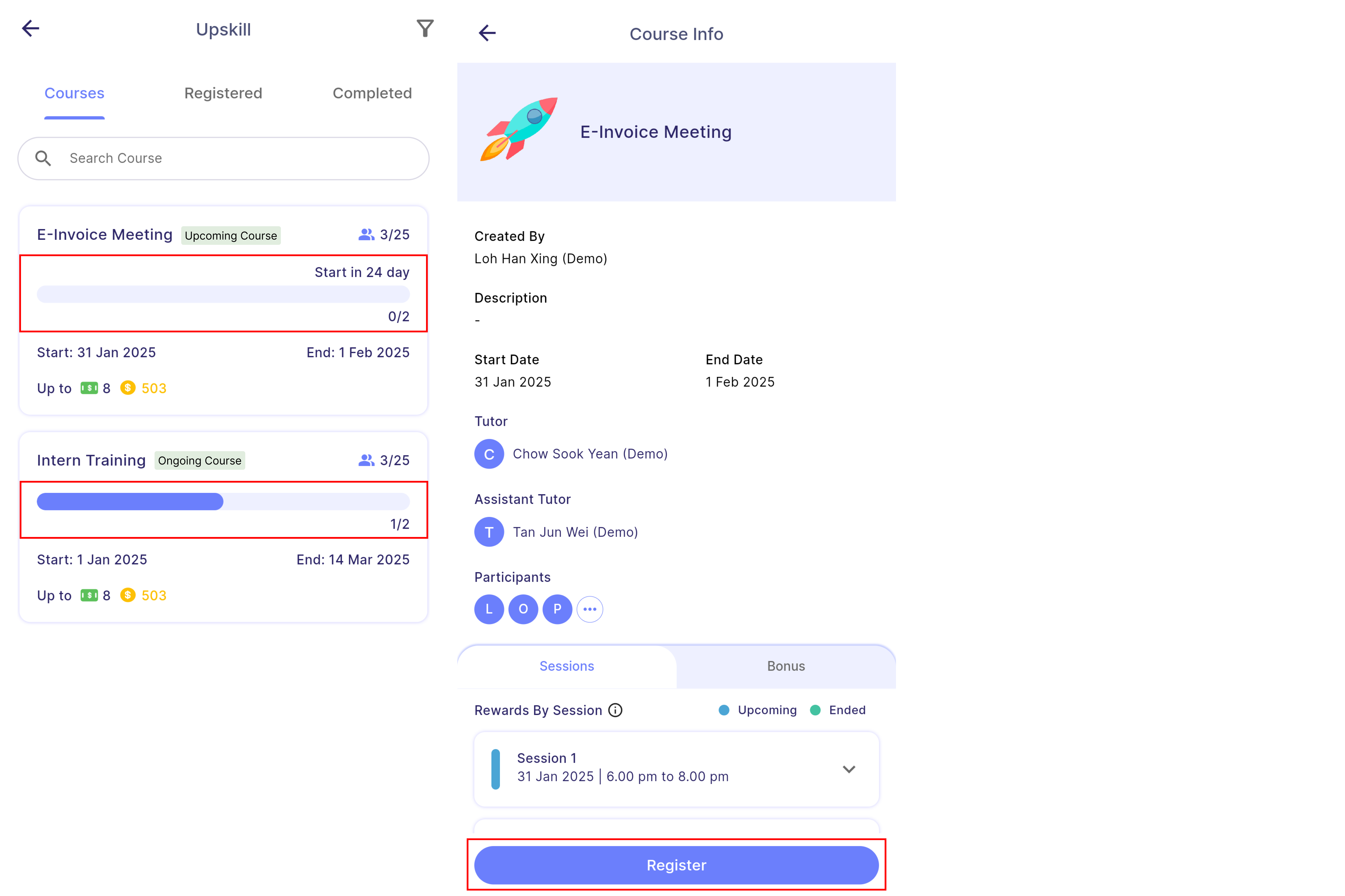 User Courses Tab Diagram