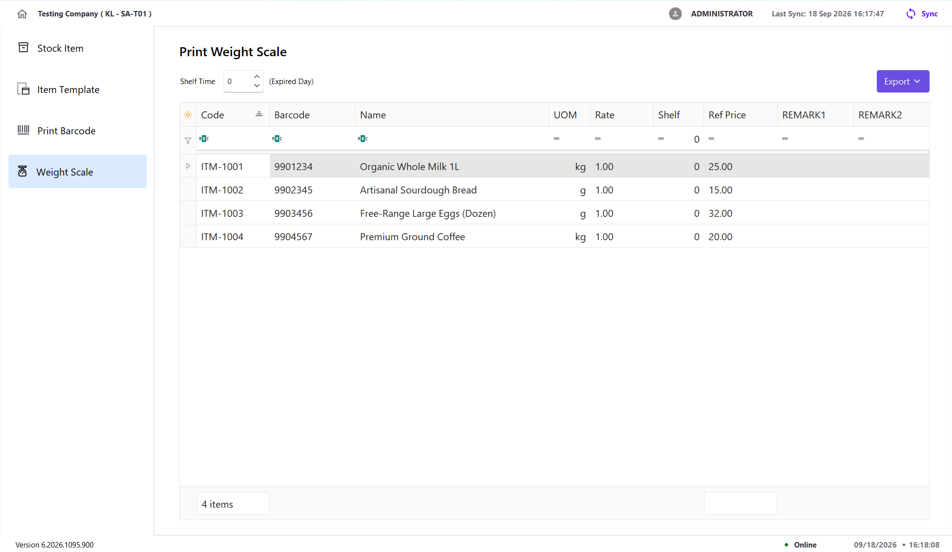 Weight-scale stock items