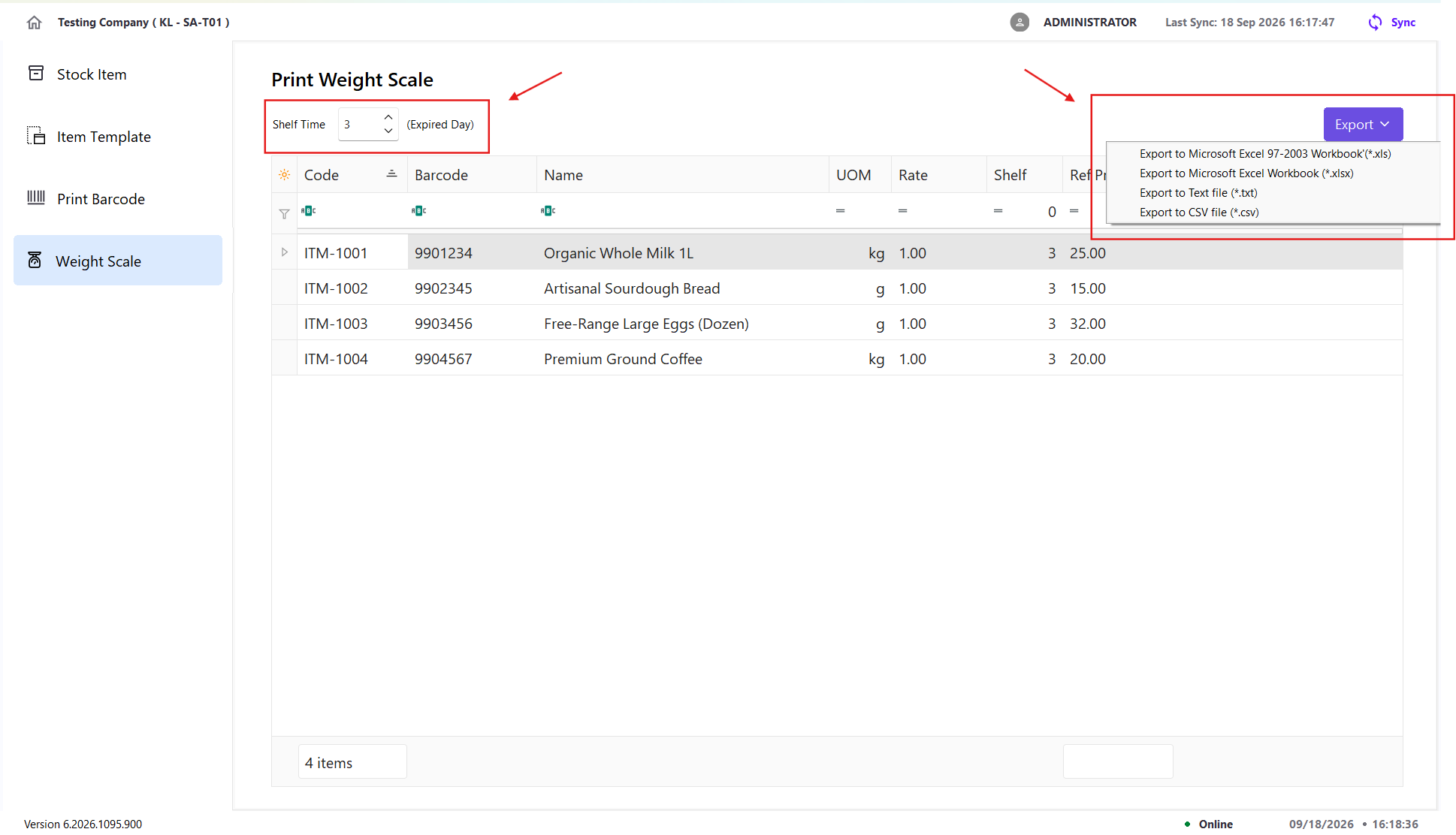 Select a weight-scale export format